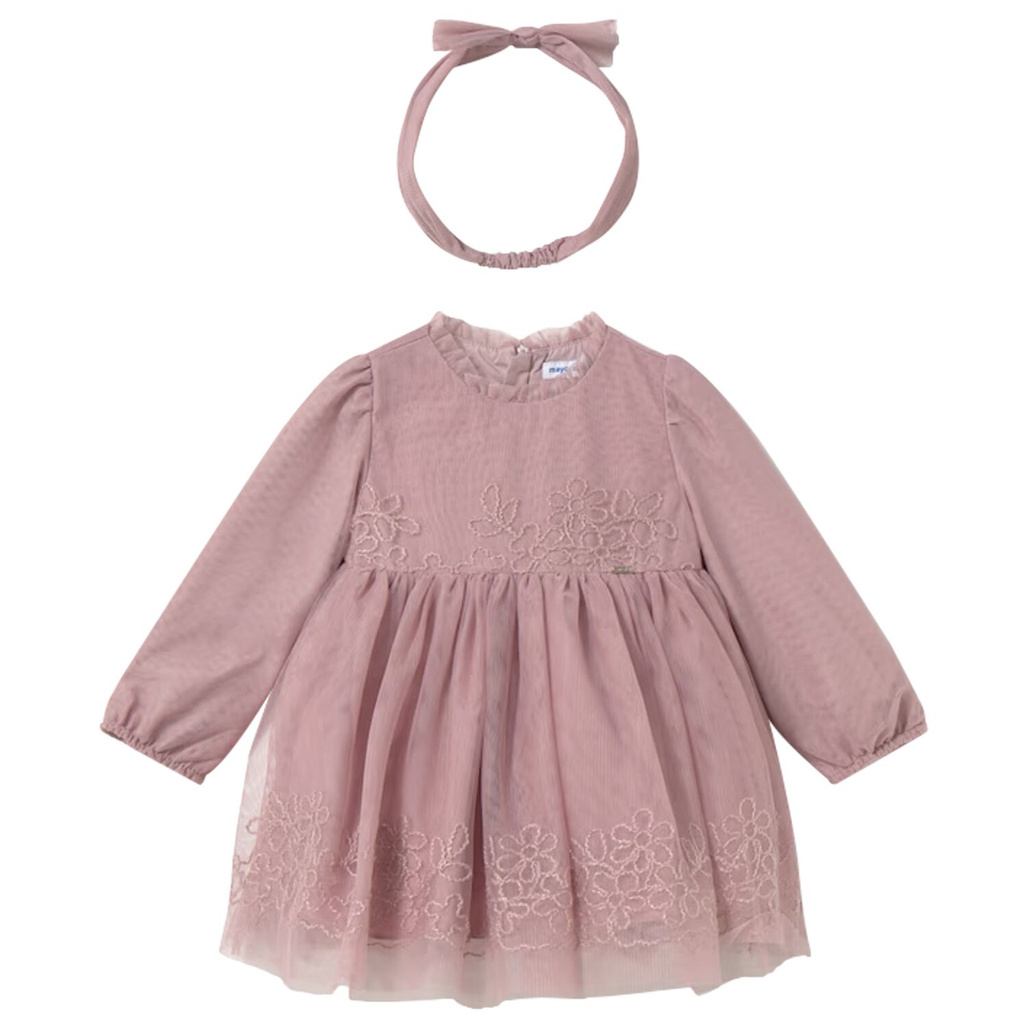 Younger Girls Pink Floral Tulle Dress Set, 2, hi-res