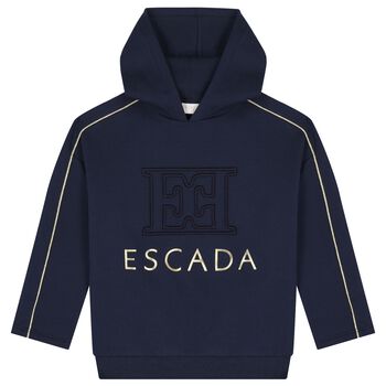 Girls Navy Blue Logo Hooded Top