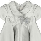 Baby Girls Silver Bow Satin Dress, 1, hi-res
