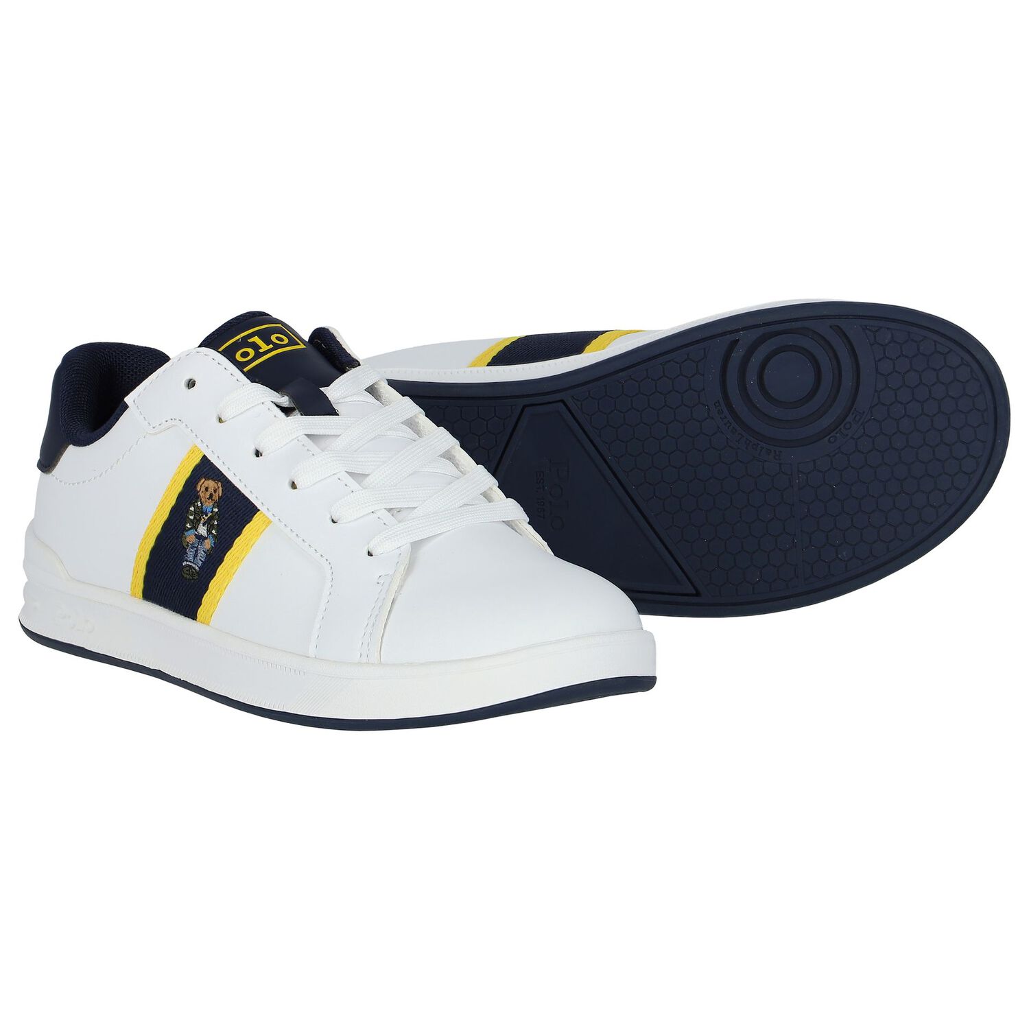 Boys White & Navy Blue Trainers, 1, hi-res image number null