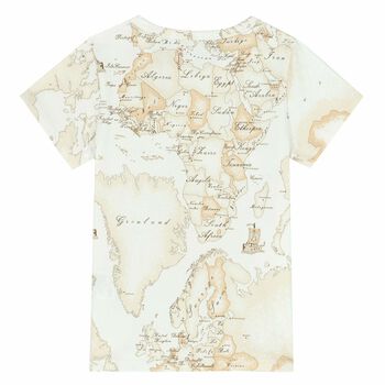 Girls White & Beige Geo Map T-Shirt