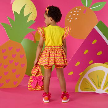 Girls Pink, Orange & Yellow Ruffle Backpack