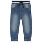 Younger Boys Blue Denim Joggers, 1, hi-res