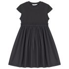 Girls Black Ribbed Dress, 1, hi-res