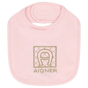 Baby Girls Pink and Gold Logo Bib