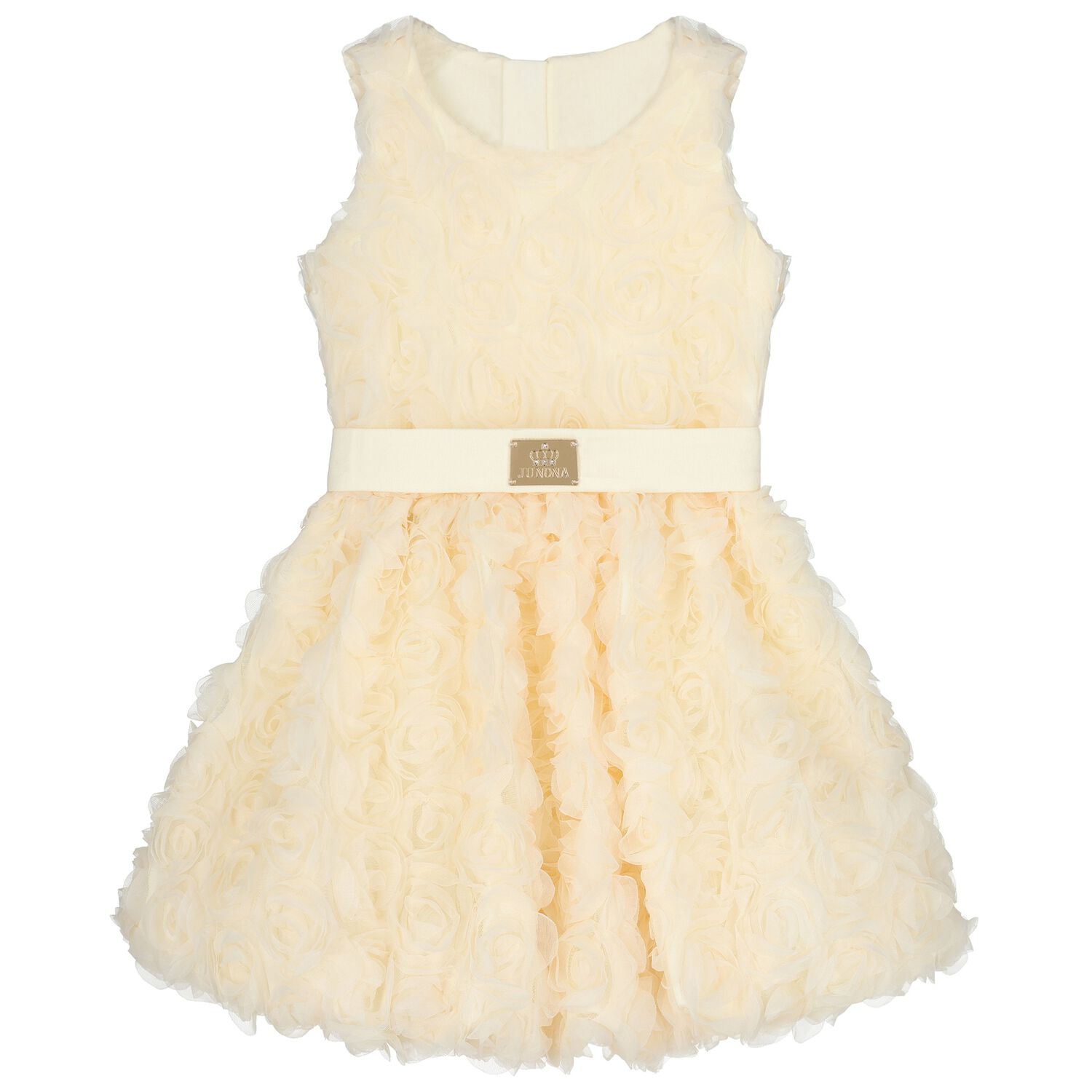 فستان بناتي عاجي اللون مزين بزهور ثلاثية الأبعاد, 1, hi-res