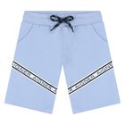 Younger Boys White & Blue Logo Shorts Set, 1, hi-res