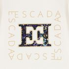 توب بنات بأكمام بالشعار باللون العاجي, 1, hi-res