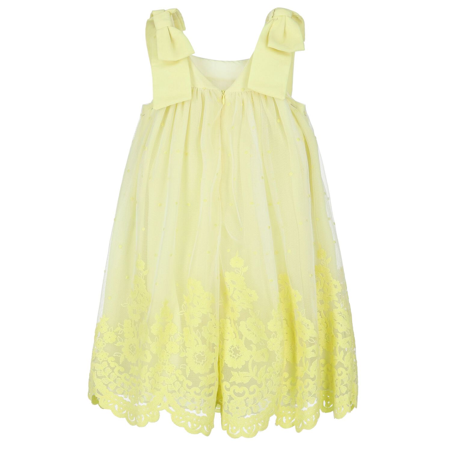 Girls Yellow Embroidered Tulle Dress, 1, hi-res