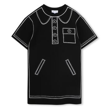 فستان مزخرف بطبعة باللون الأسود للبنات