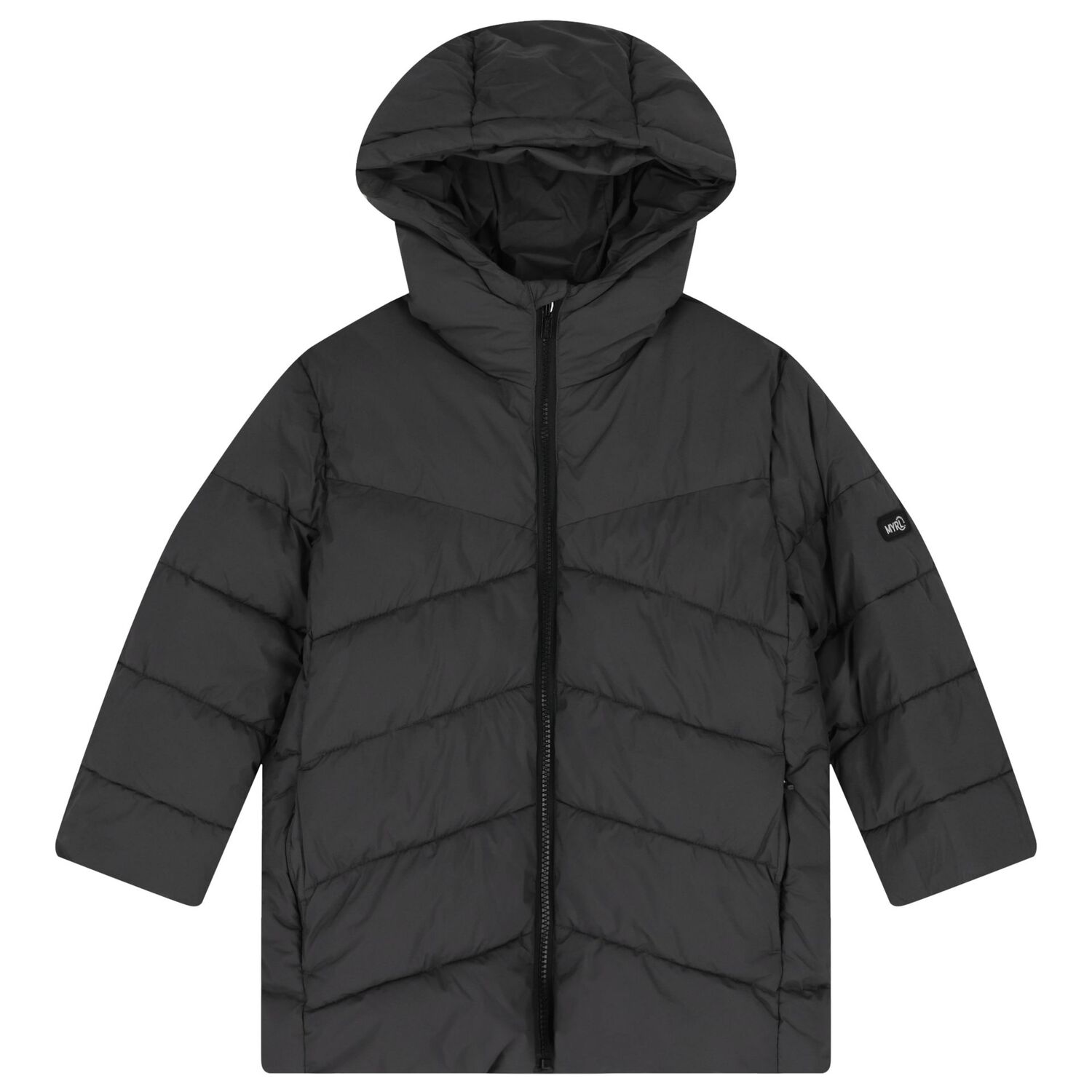 Boys Grey Long Quilted Jacket, 1, hi-res