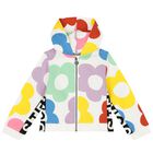 Girls Ivory Floral Hooded Zip Up Top, 1, hi-res