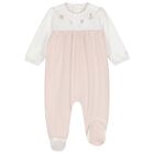 Baby Girls White & Beige Floral Babygrow, 1, hi-res