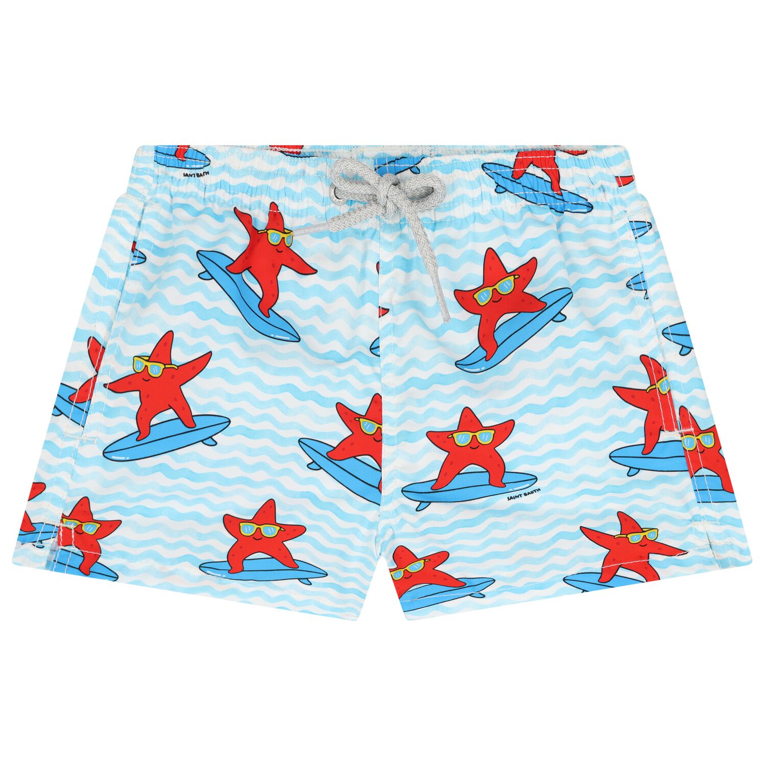 Boys Blue & White Star Fish Swim Shorts, 1, hi-res