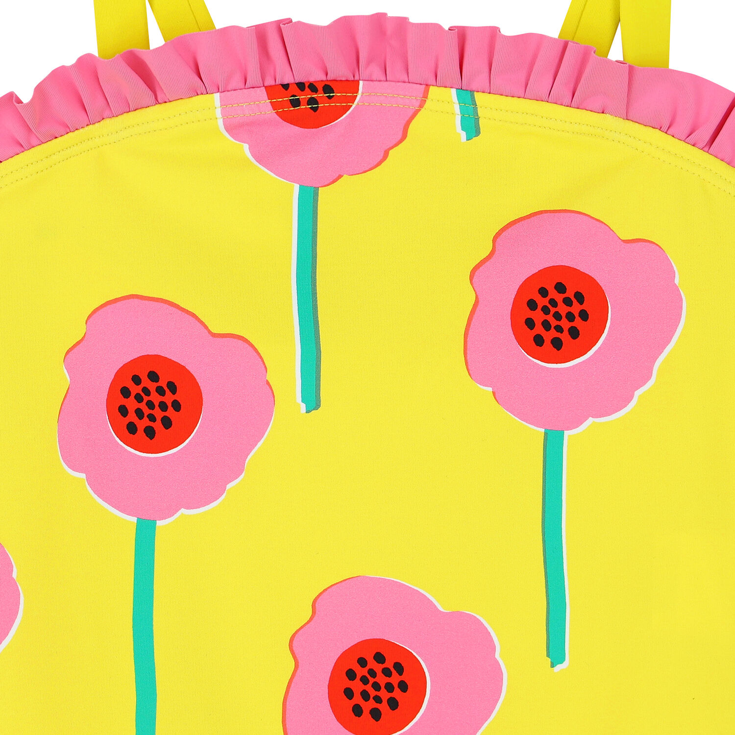 Girls Yellow & Pink Flower Swimsuit, 1, hi-res