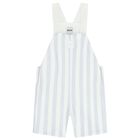 Baby Boys White & Blue Striped Logo Dungaree Set, 2, hi-res