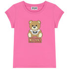 Girls Pink Teddy Bear Logo T-Shirt, 3, hi-res