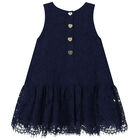 Girls Navy Blue Lace Dress, 1, hi-res