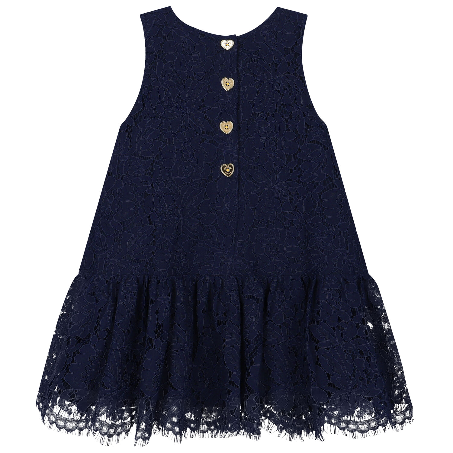 Girls Navy Blue Lace Dress, 1, hi-res