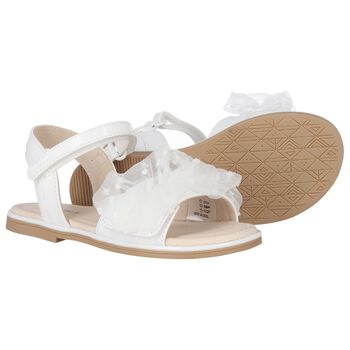 Girls White Tulle Ruffle Sandals
