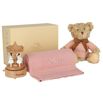 Girls Pink Musical Carousel Personalised Baby Gift Set