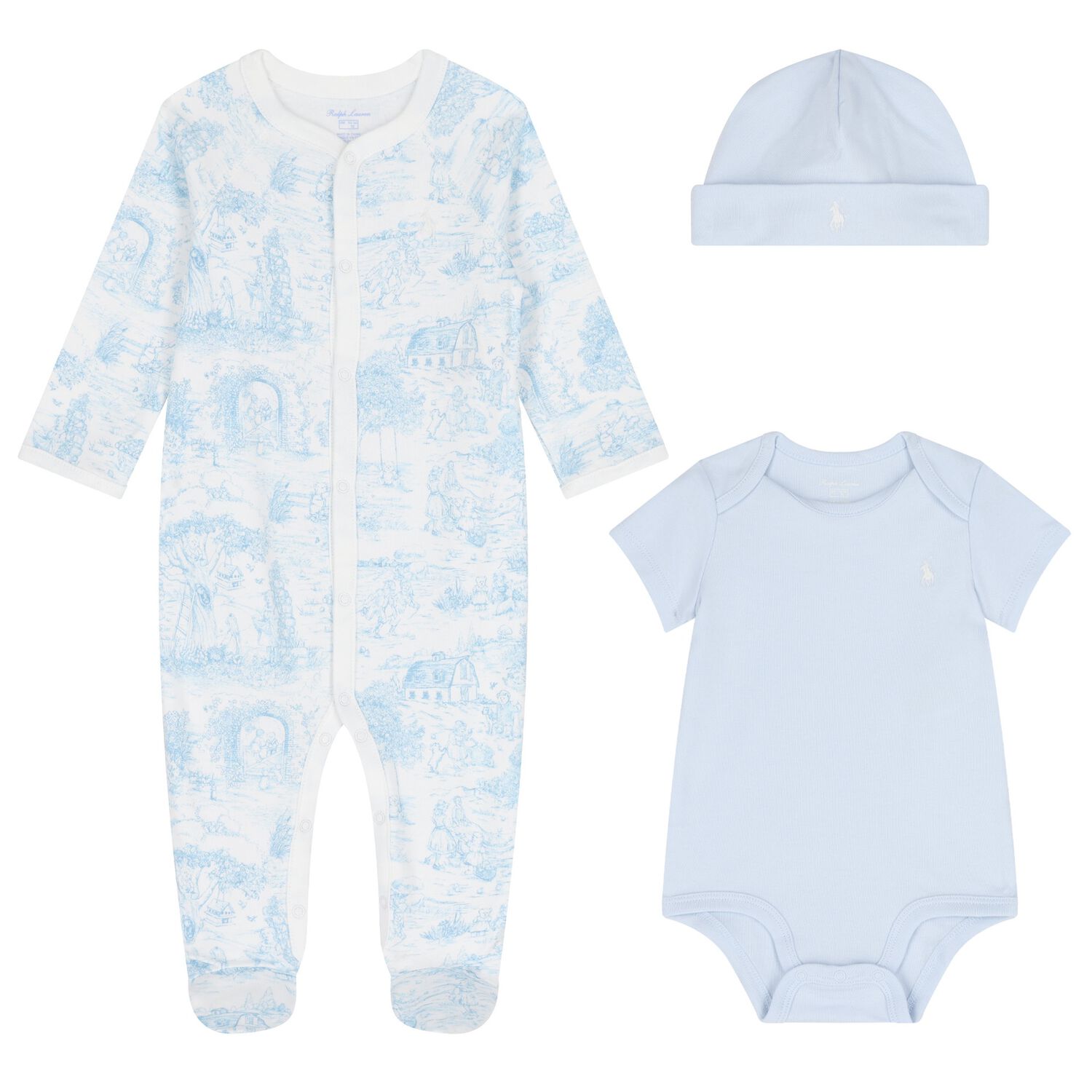 Baby Boys Ivory & Blue Babygrow Gift Set, 1, hi-res