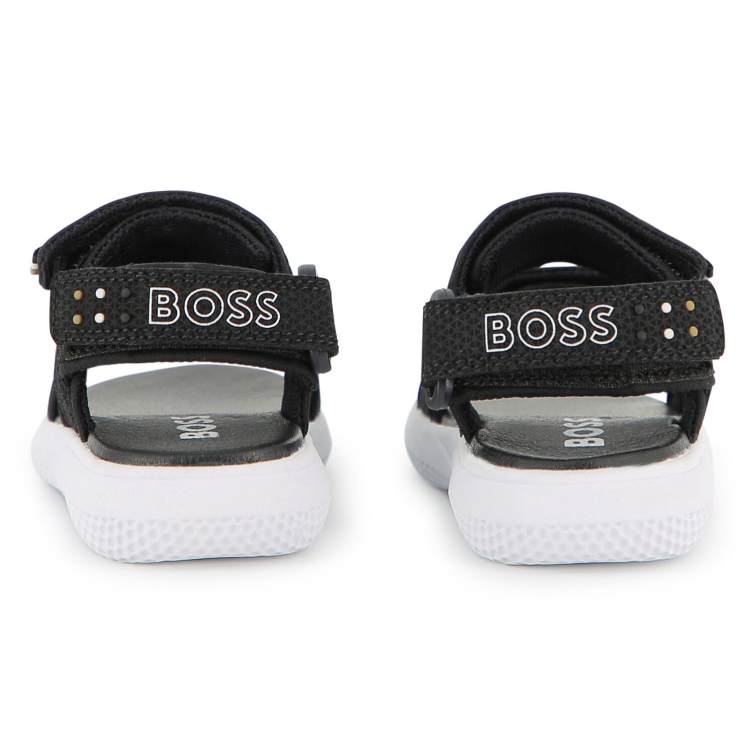 Boys Black Logo Sandals, 1, hi-res