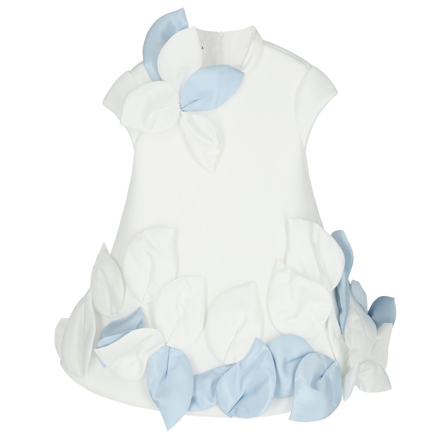 Girls White & Blue 3D Petal Dress, 1, hi-res