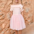 Girls Pink Bow Tulle Dress, 1, hi-res