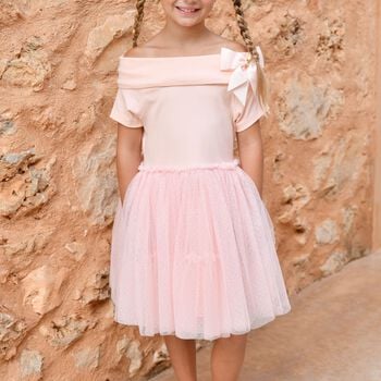 Girls Pink Bow Tulle Dress