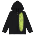 Boys Black Logo Hooded Zip Up Top, 1, hi-res