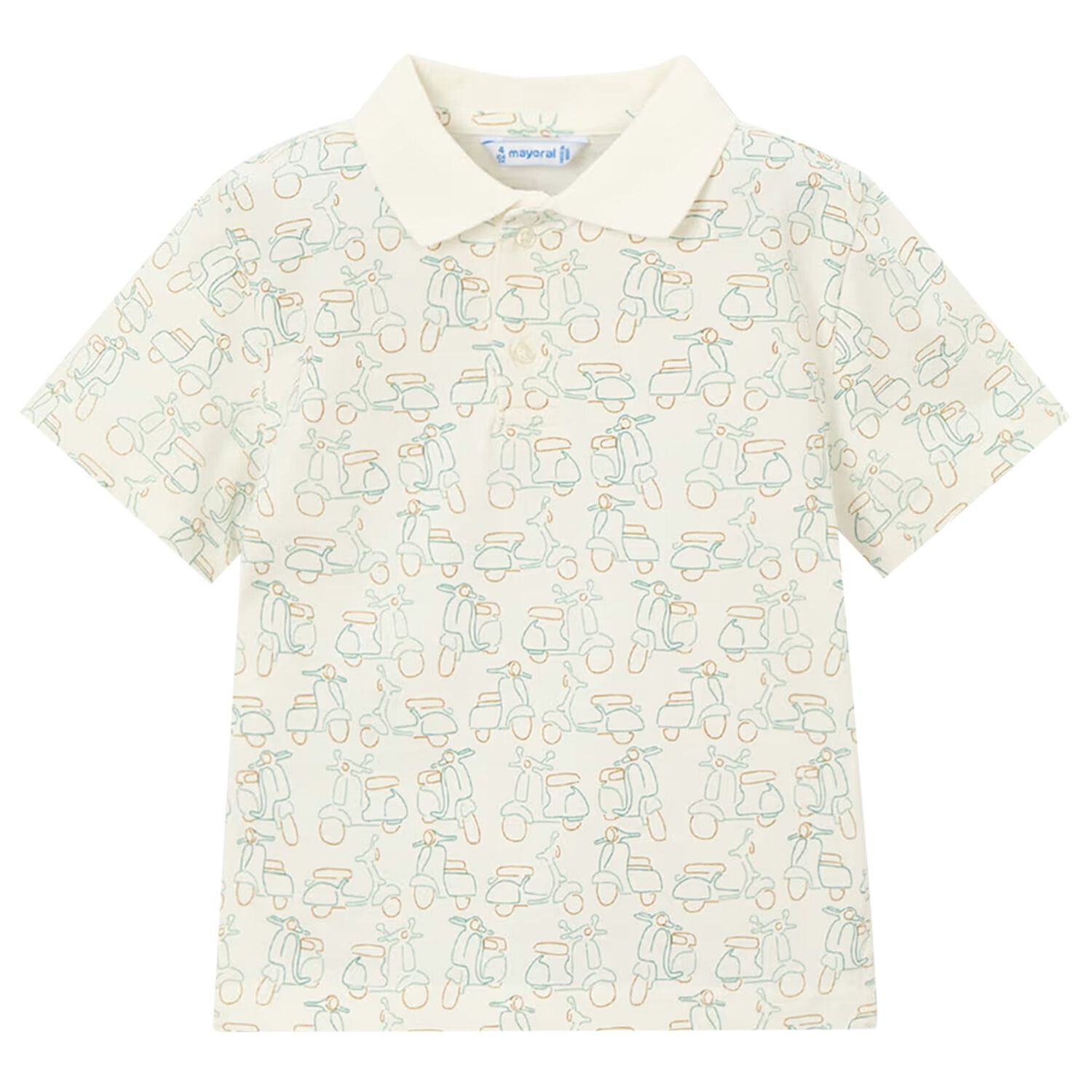 Boys Ivory & Green Scooter Polo Shirt, 1, hi-res