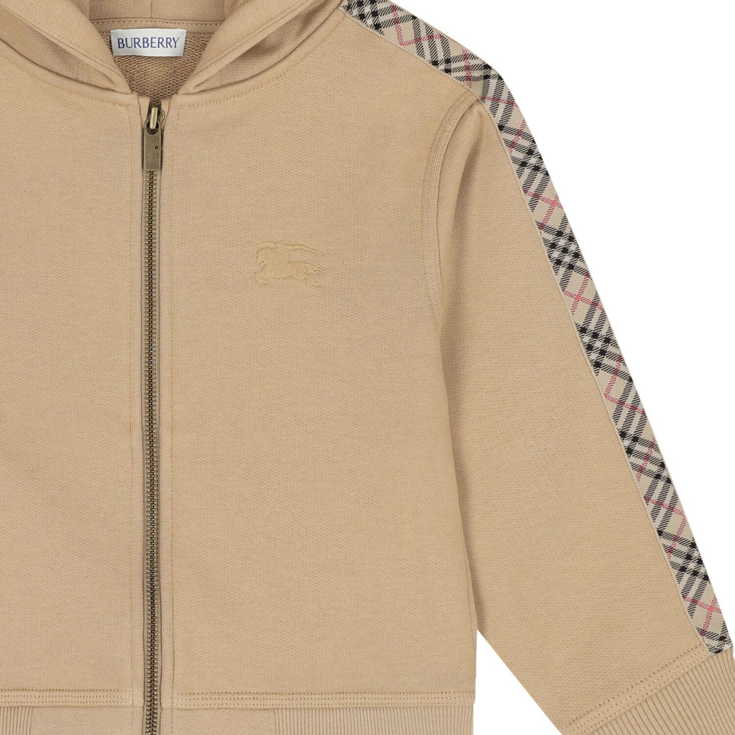 Beige Check Logo Hooded Zip Up Top, 1, hi-res image number null