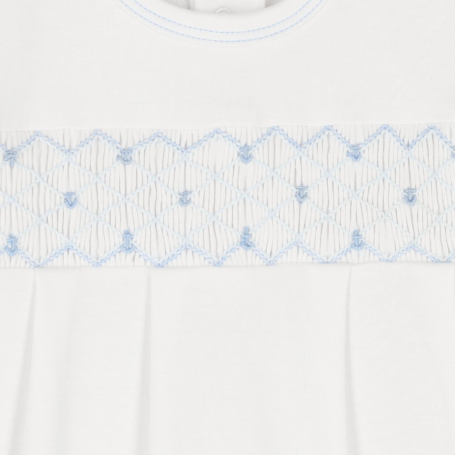 Baby Boys White & Blue Hand Smocked Babygrow, 1, hi-res