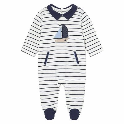 Boys Navy Blue & White Striped Babygrow