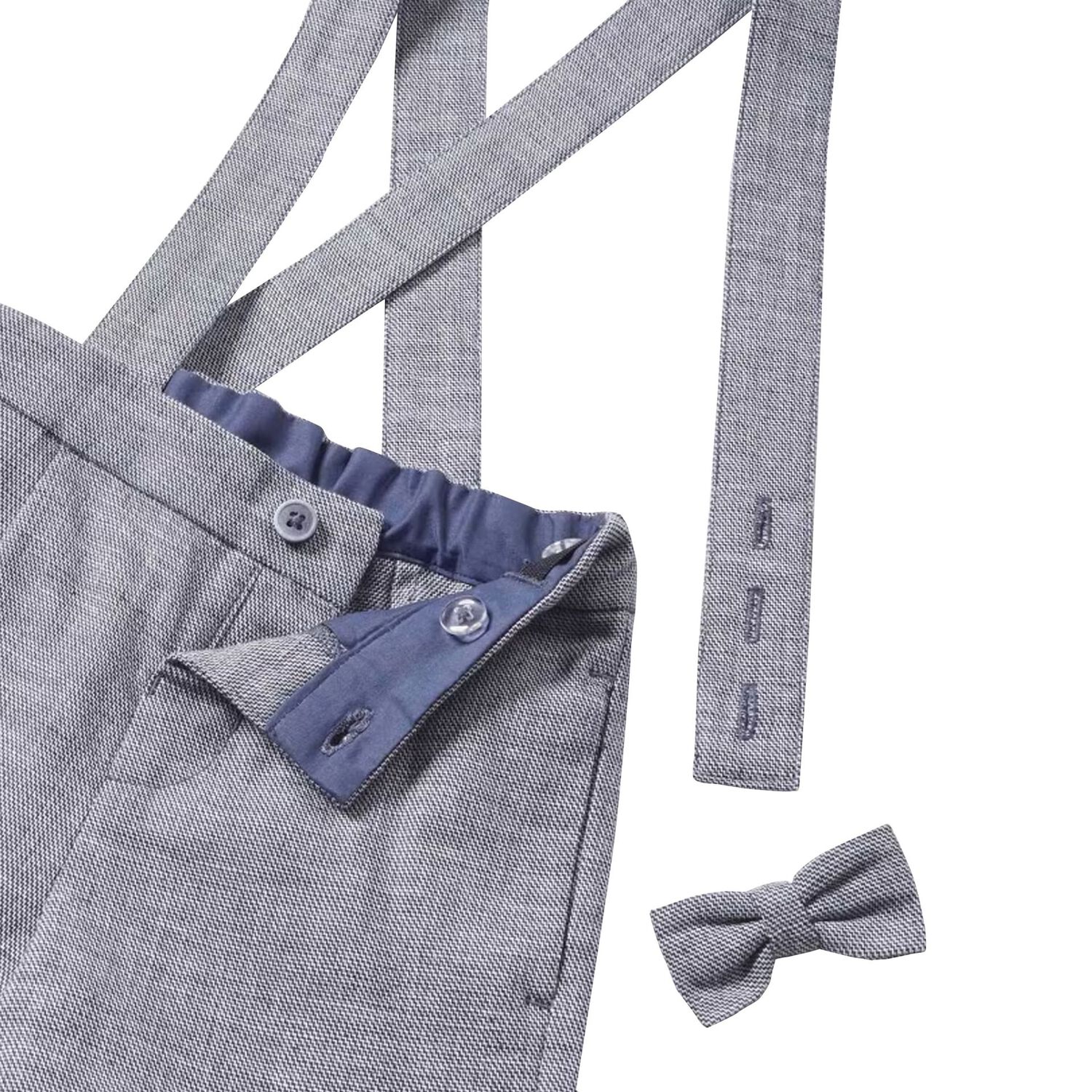 Younger Boys White & Blue Dungaree Set, 1, hi-res image number null