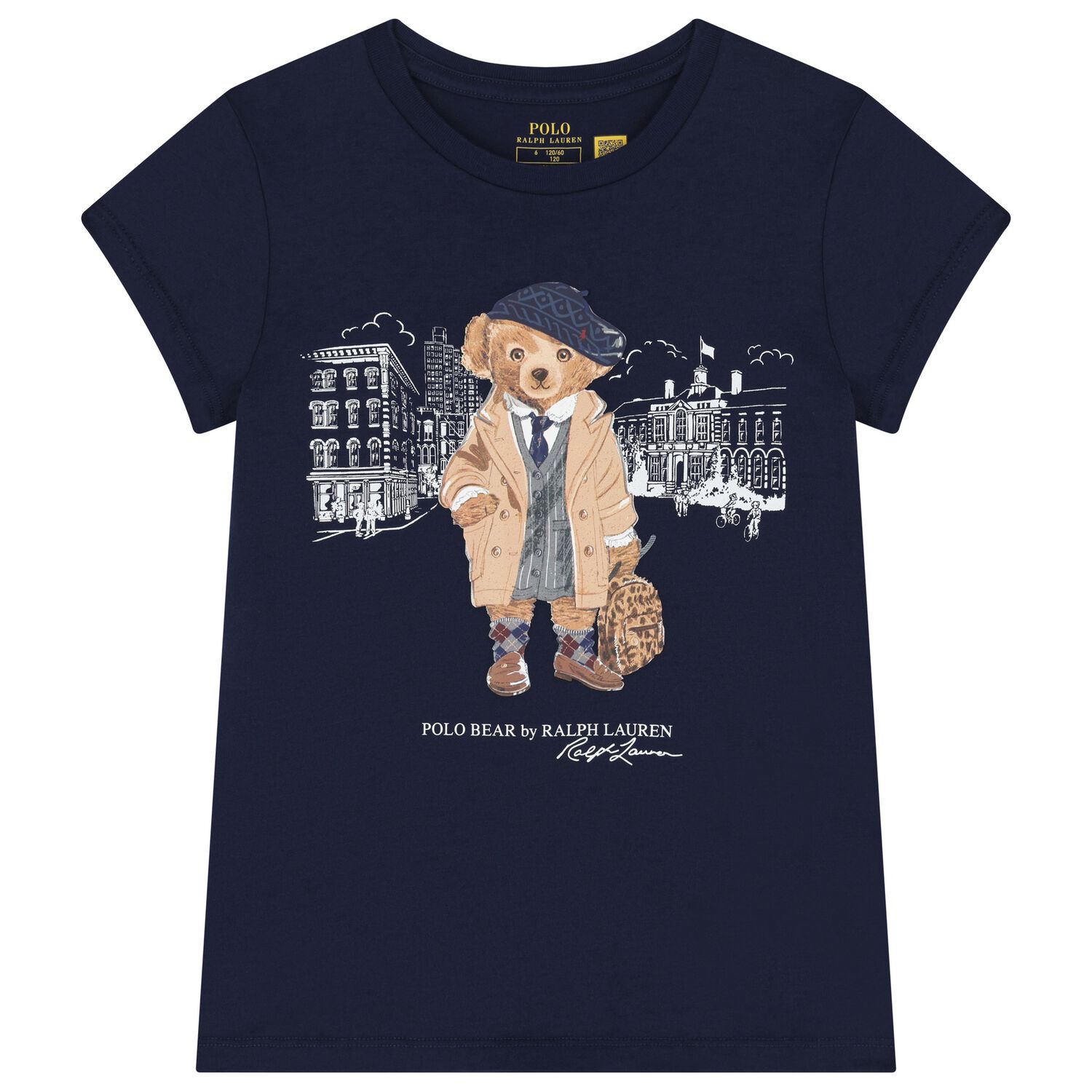 Girls Navy Blue Polo Bear T-Shirt, 1, hi-res