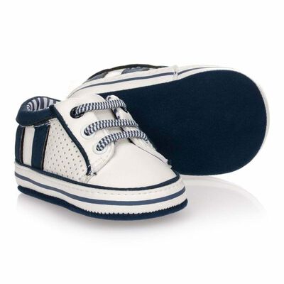 Baby Boys White & Navy Trainers