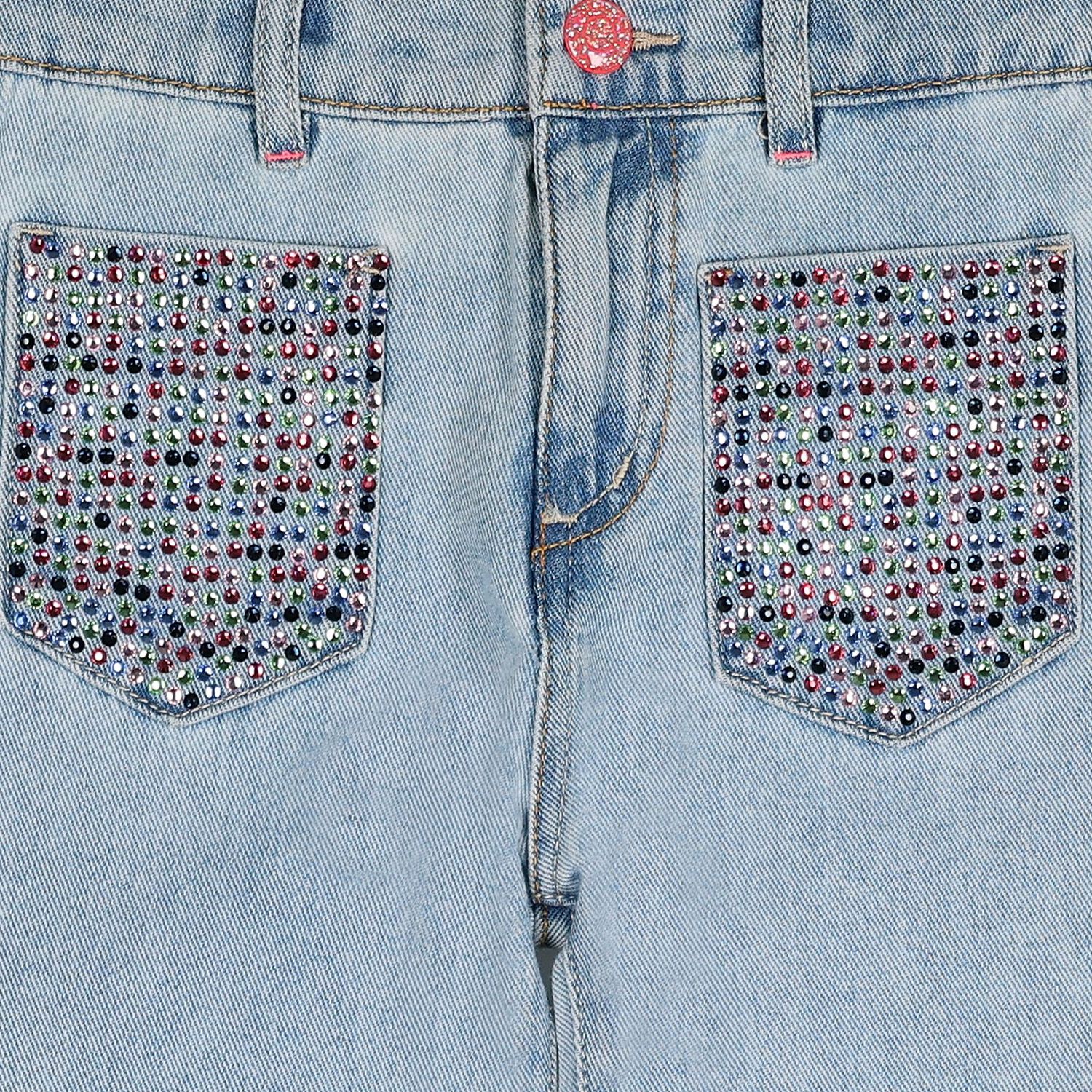 Girls Blue Denim Rhinestone Jeans, 1, hi-res