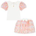 Girls Ivory & Pink Tulle Skirt Set, 1, hi-res