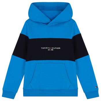 Boys Blue & Navy Blue Logo Hooded Top