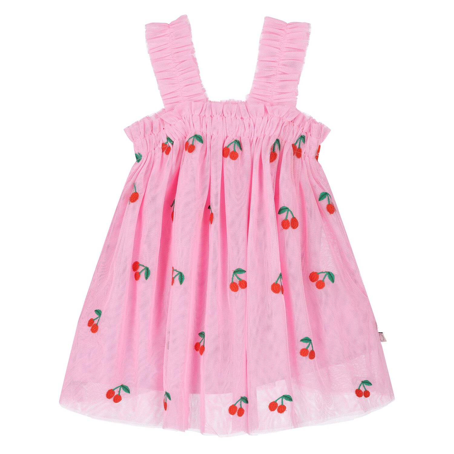 Younger Girls Pink Tulle Cherry Dress, 1, hi-res