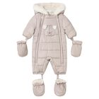 Beige Teddy Bear Baby Snowsuit, 3, hi-res