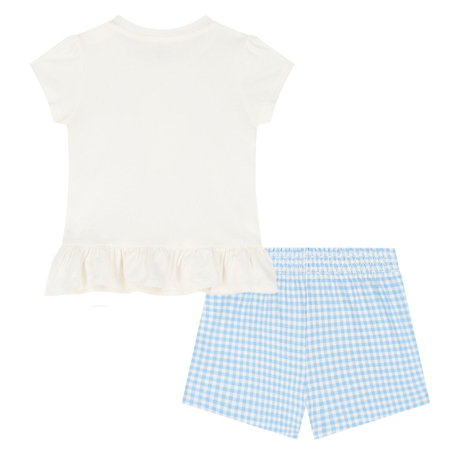 Baby Girls Ivory & Blue Gingham Shorts Set, 1, hi-res