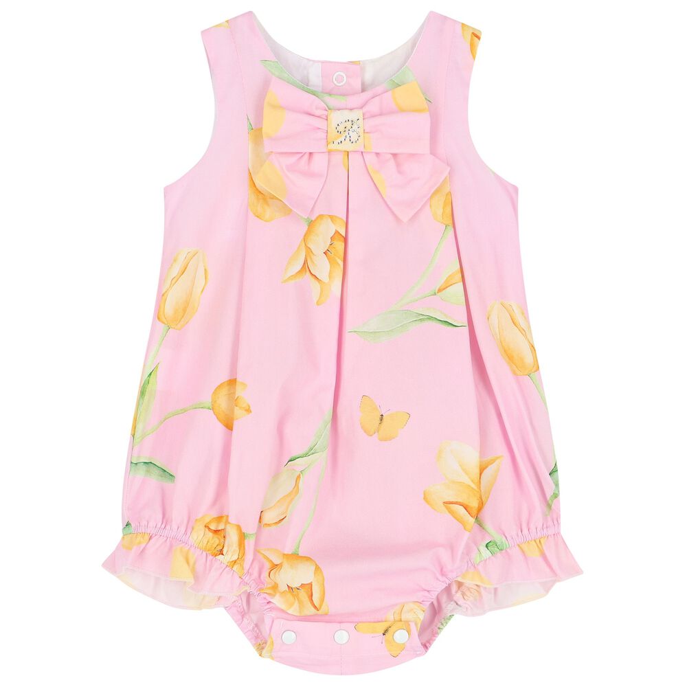 Balloon Chic Baby Girls Pink Floral Romper | Junior Couture UAE