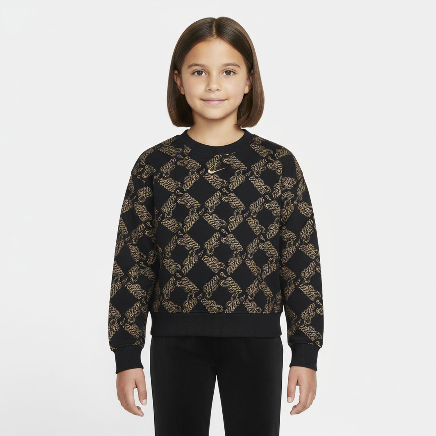 Girls Black & Gold Logo Oversized Sweatshirt, 1, hi-res