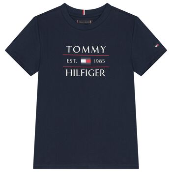 Younger Boys Navy Flag Logo Cotton T-Shirt
