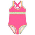 Girls Pink Embroidered Swimsuit, 2, hi-res
