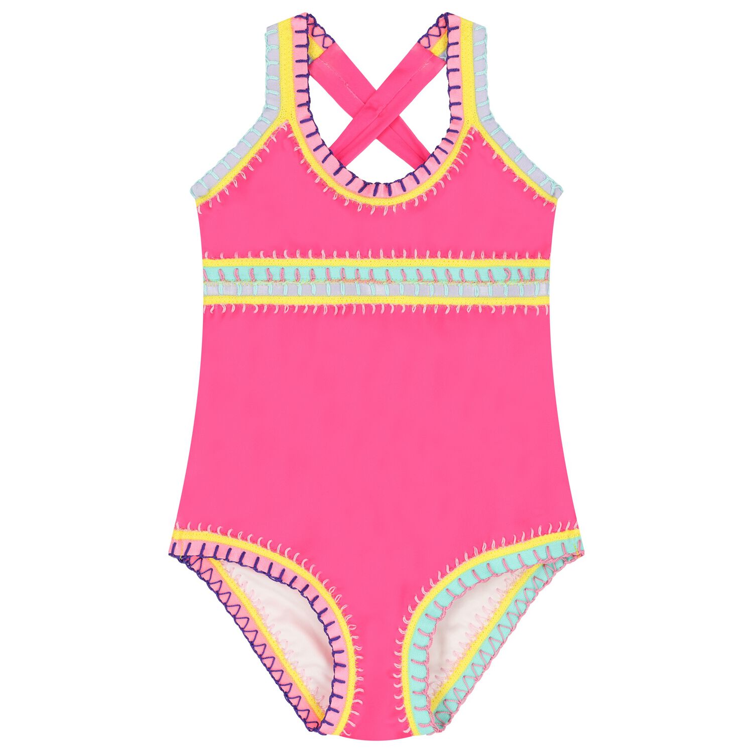 Girls Pink Embroidered Swimsuit, 2, hi-res