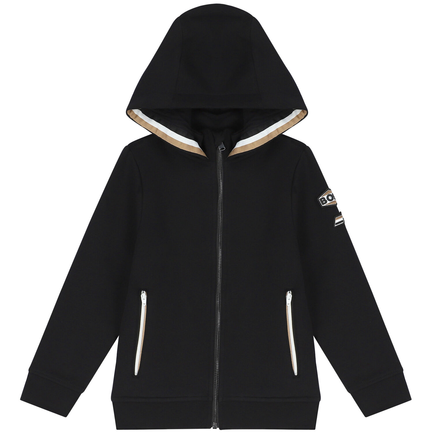 توب هودي بسحاب بالشعار باللون الأسود للأولاد, 1, hi-res image number null